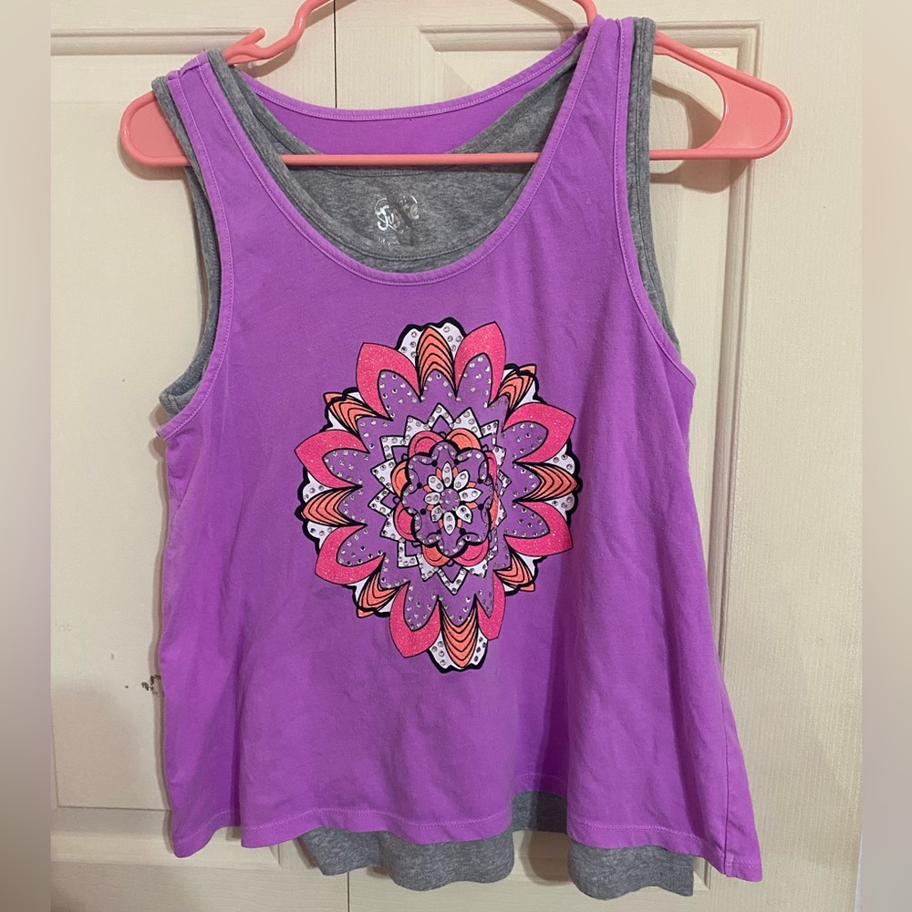Purple and ray double layered patterned girls tank top